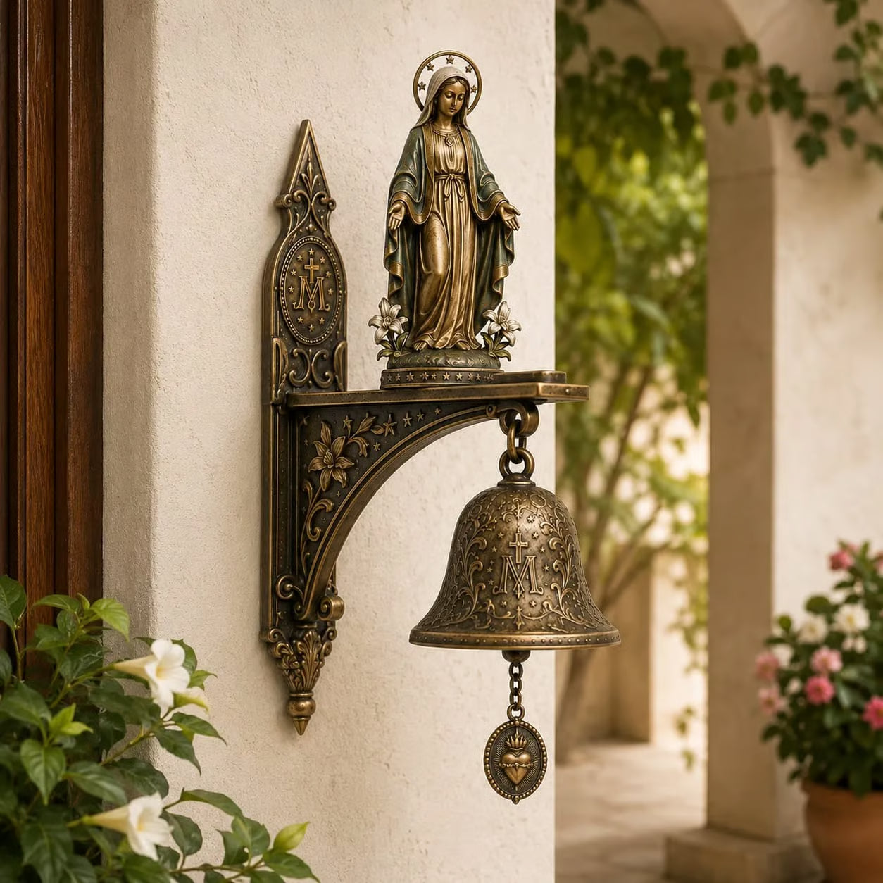 DivineGrace – Cloche de bénédiction mariale en bronze antique