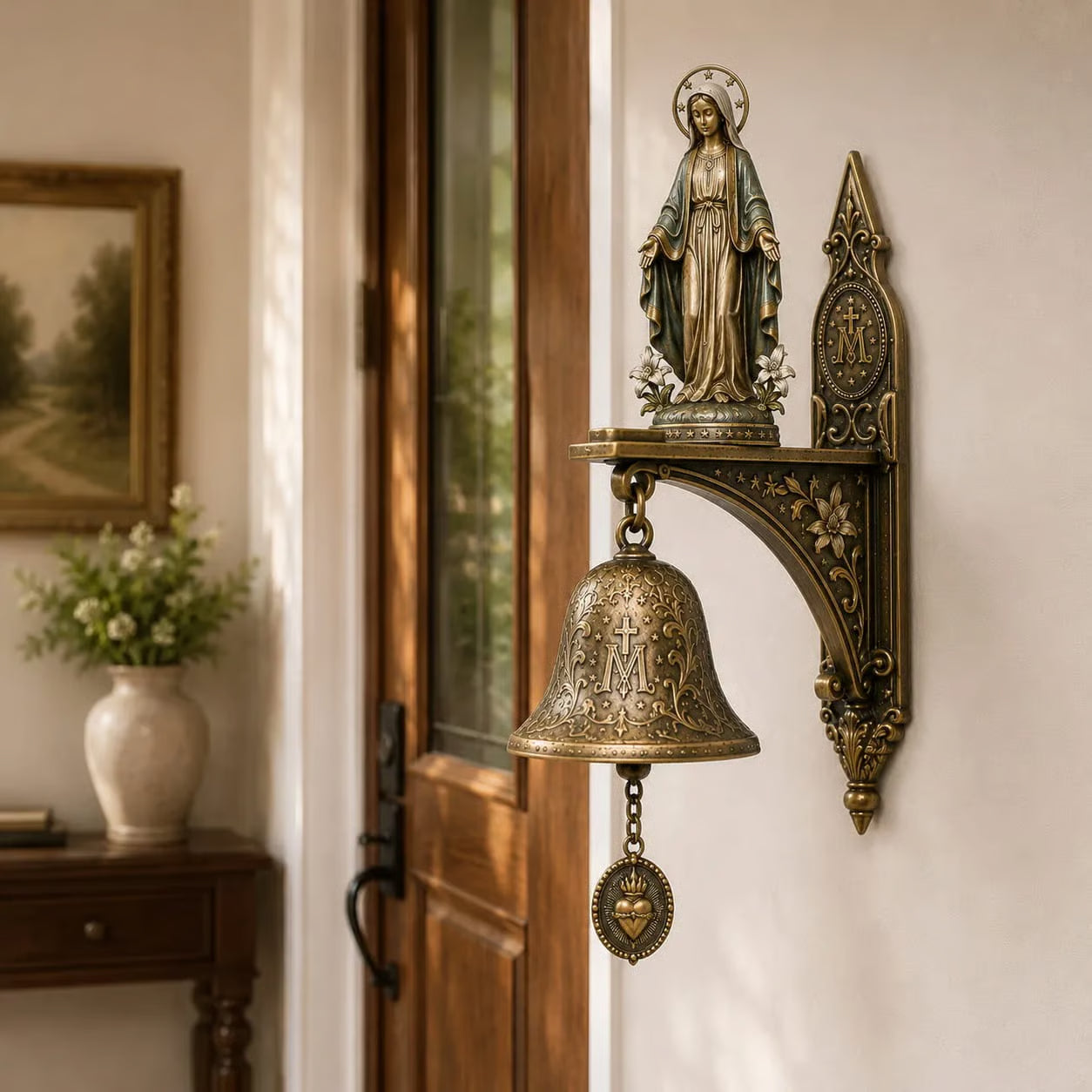 DivineGrace – Cloche de bénédiction mariale en bronze antique