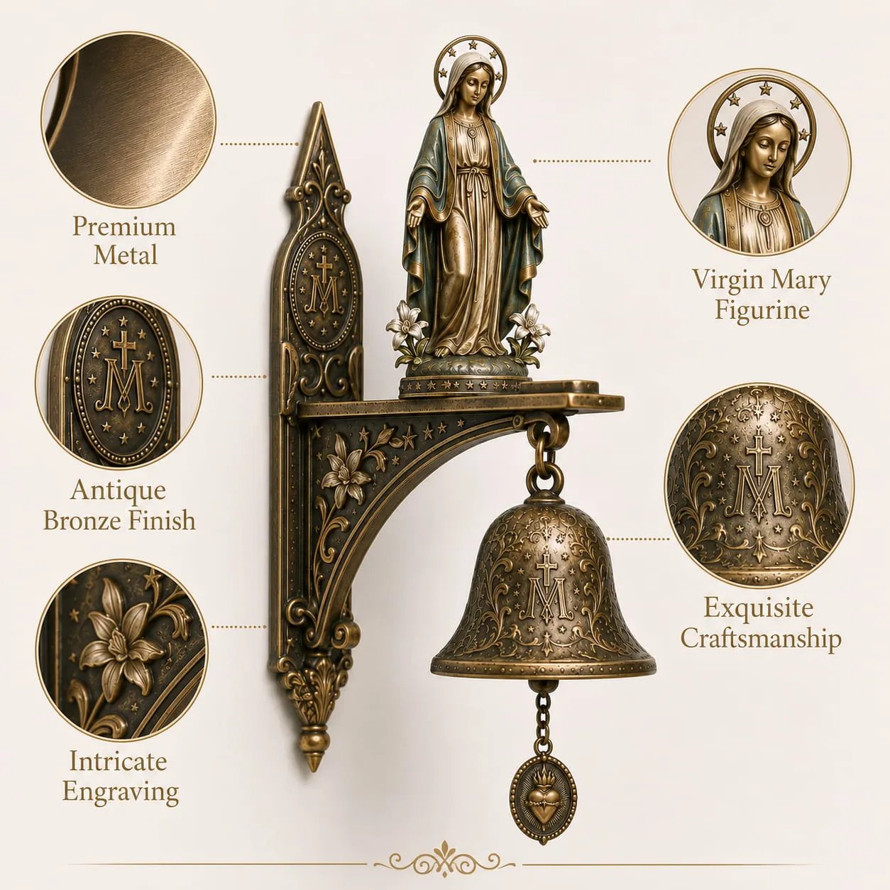 DivineGrace – Cloche de bénédiction mariale en bronze antique